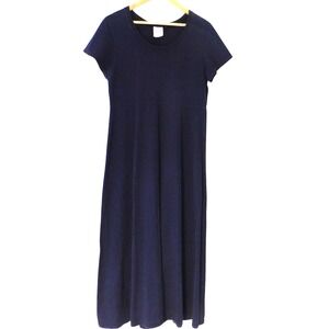 Hot Cotton By Marc Ware Maxi Dress Tiered Navy Blue Short Sleeve 100% Cotton M